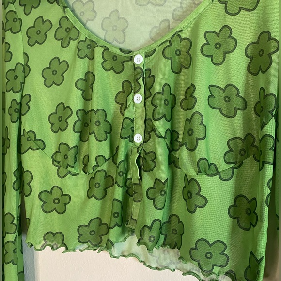 Shein Curve Green Floral Crop Top Size XL Shirt - Picture 3 of 4
